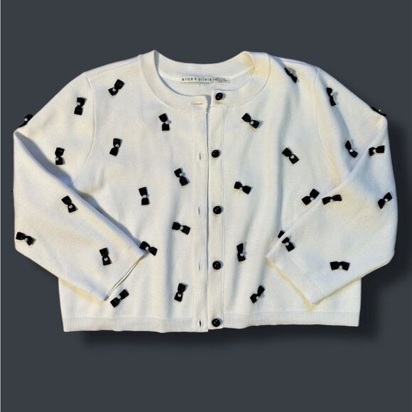 Alice + Olivia Wool Blend Daroda Pearl Bow Cardigan Sz XL - Picture 4 of 12